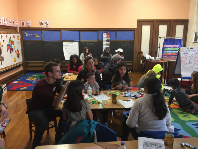 Volunteers entertain kids while parents are shopping. 