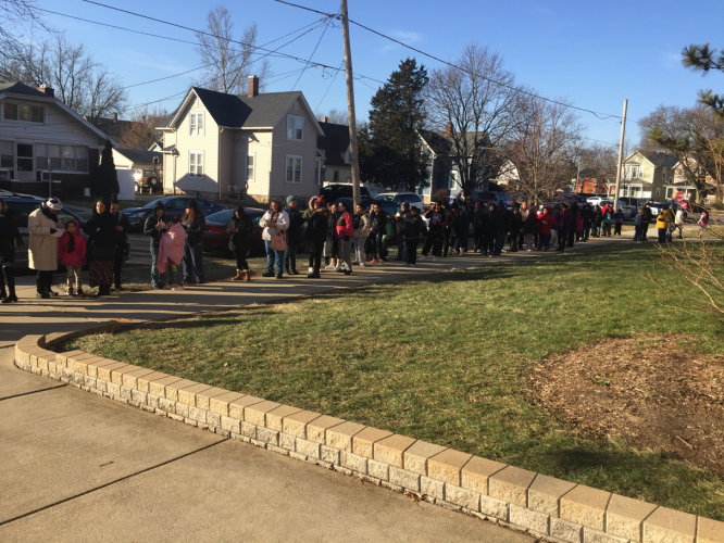 Parents line up outside to shop 