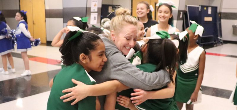 Victory hugs with Ms. Johnston