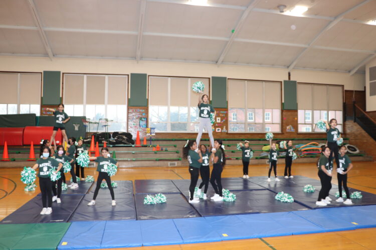 Bardwell cheerleaders perform at a pre-tournament assembly.